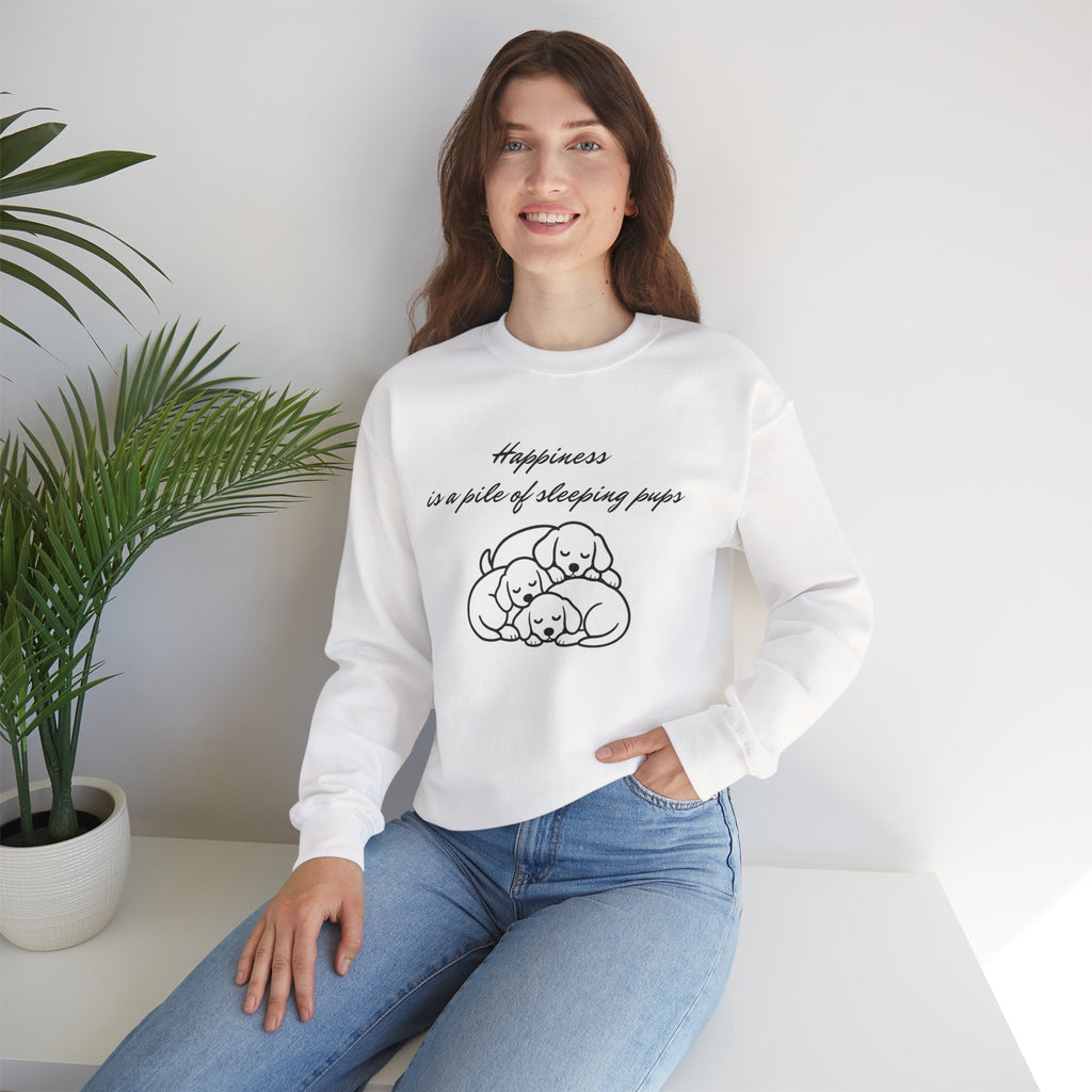 “Happiness Is a Pile of Sleeping Pups” Puppy Crewneck