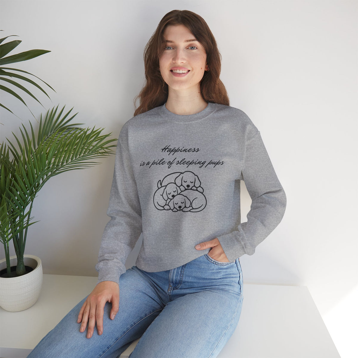 “Happiness Is a Pile of Sleeping Pups” Puppy Crewneck