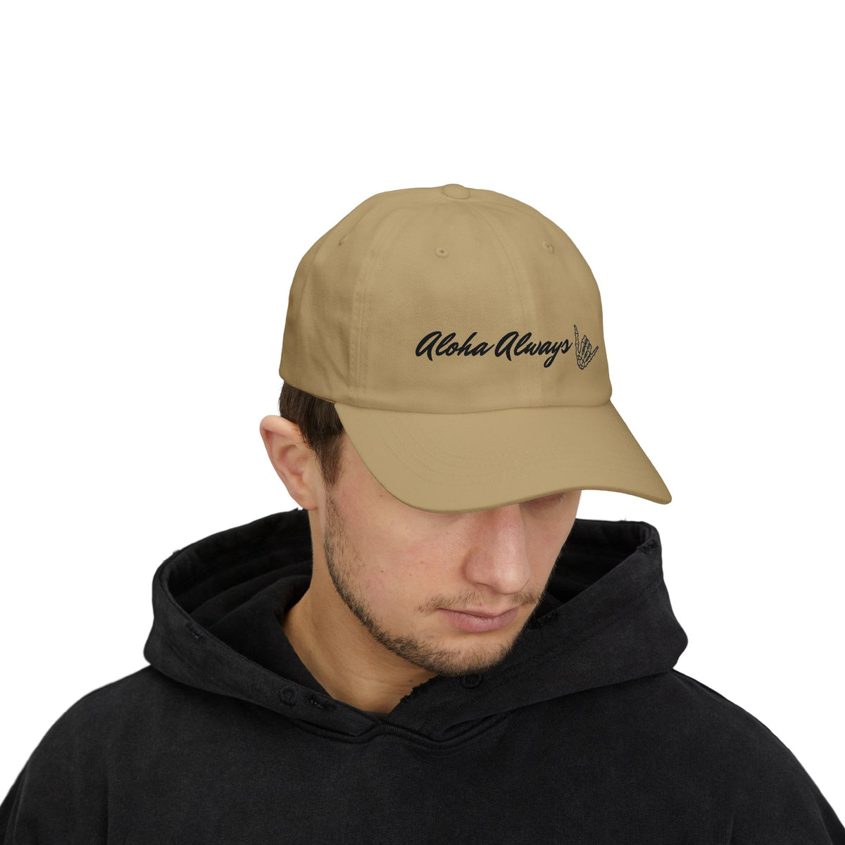 Aloha Always Dad Cap — Hawaiian Skeleton Shaka Hat