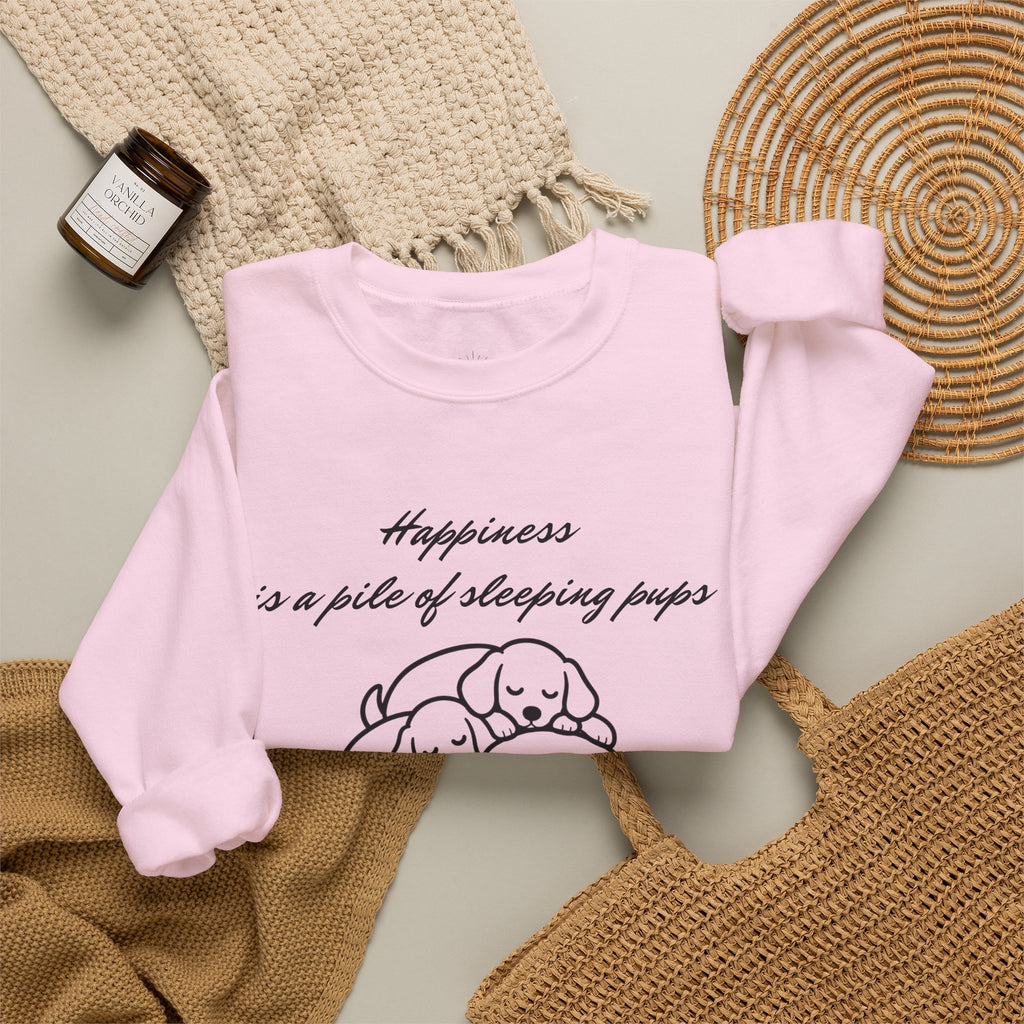 “Happiness Is a Pile of Sleeping Pups” Puppy Crewneck