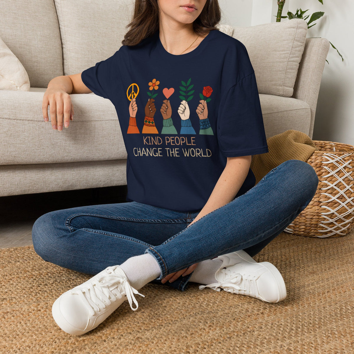 Kind People Change the World T-Shirt | Peace Flower Heart Rose Hands