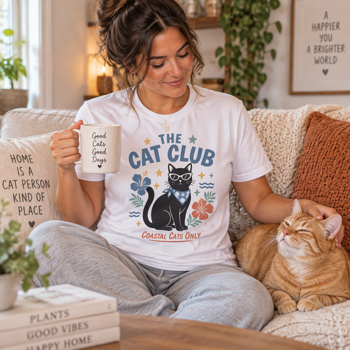 The Cat Club T-Shirt – Coastal Black Cat Floral