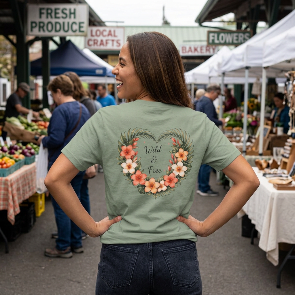 Tropical Plumeria Floral Heart T-Shirt