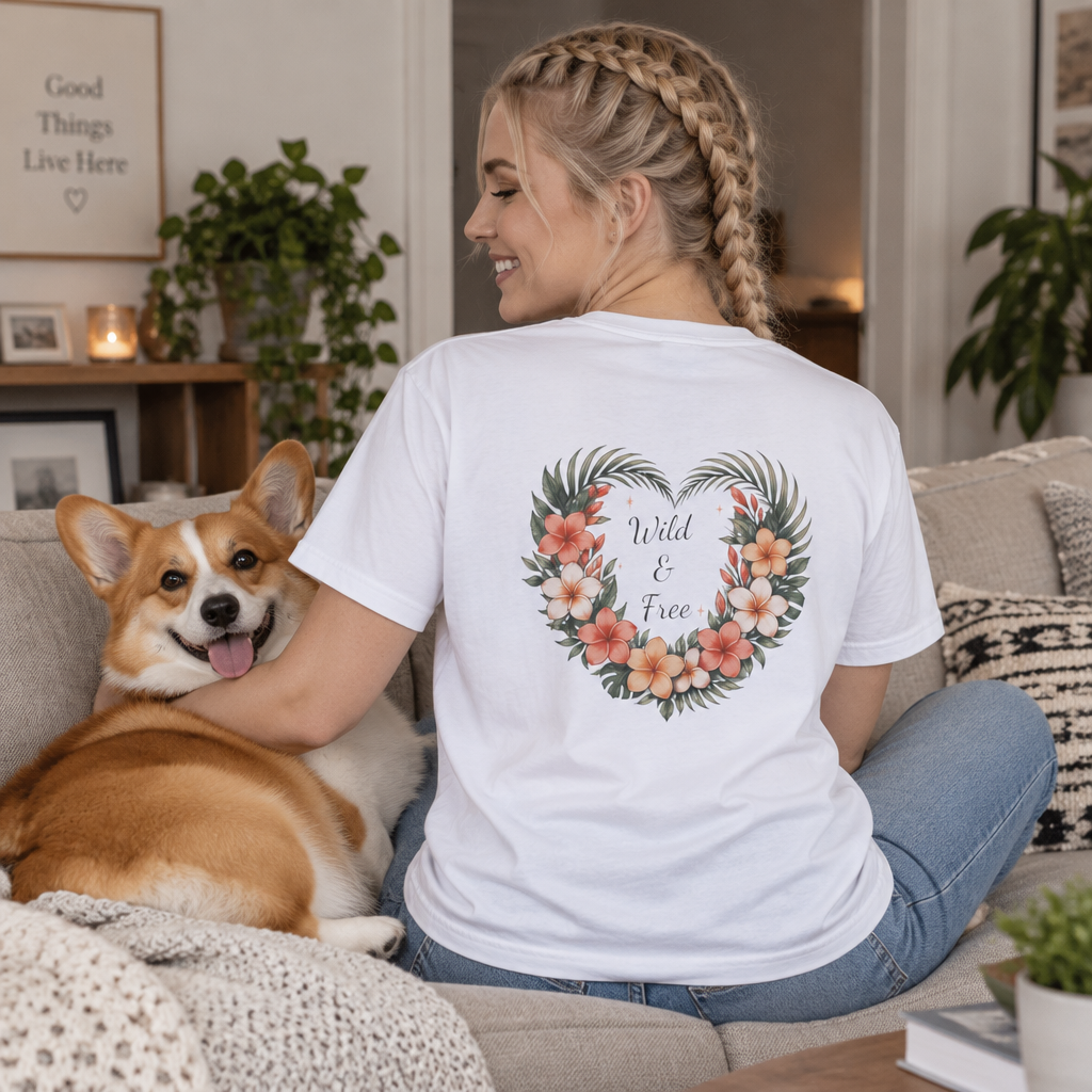 Tropical Plumeria Floral Heart T-Shirt