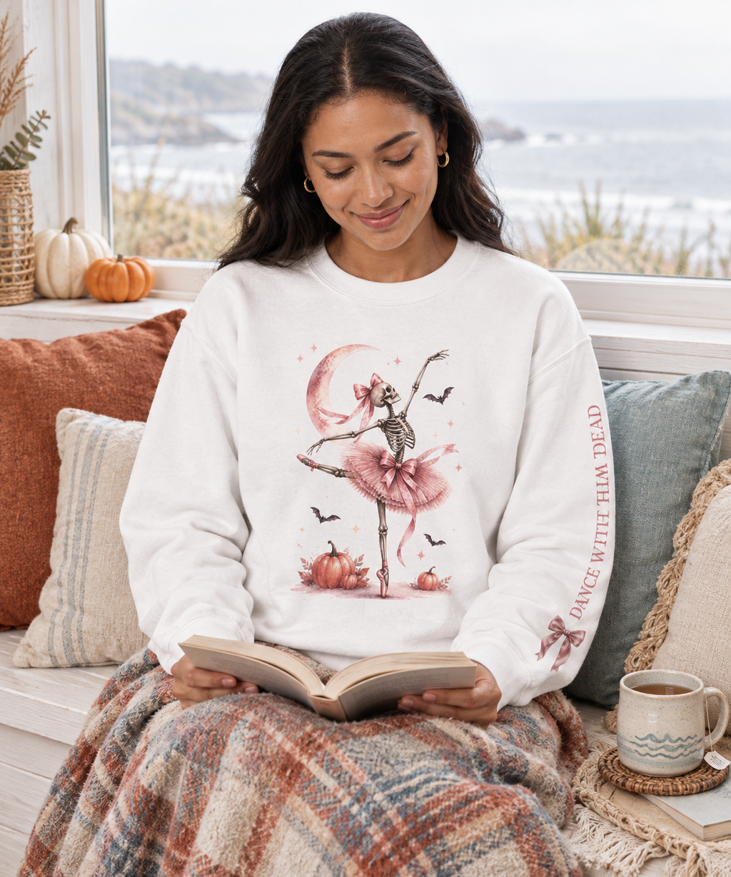 Skeleton Ballerina dancer sweatshirt with sleeve print in a lifestyle photo