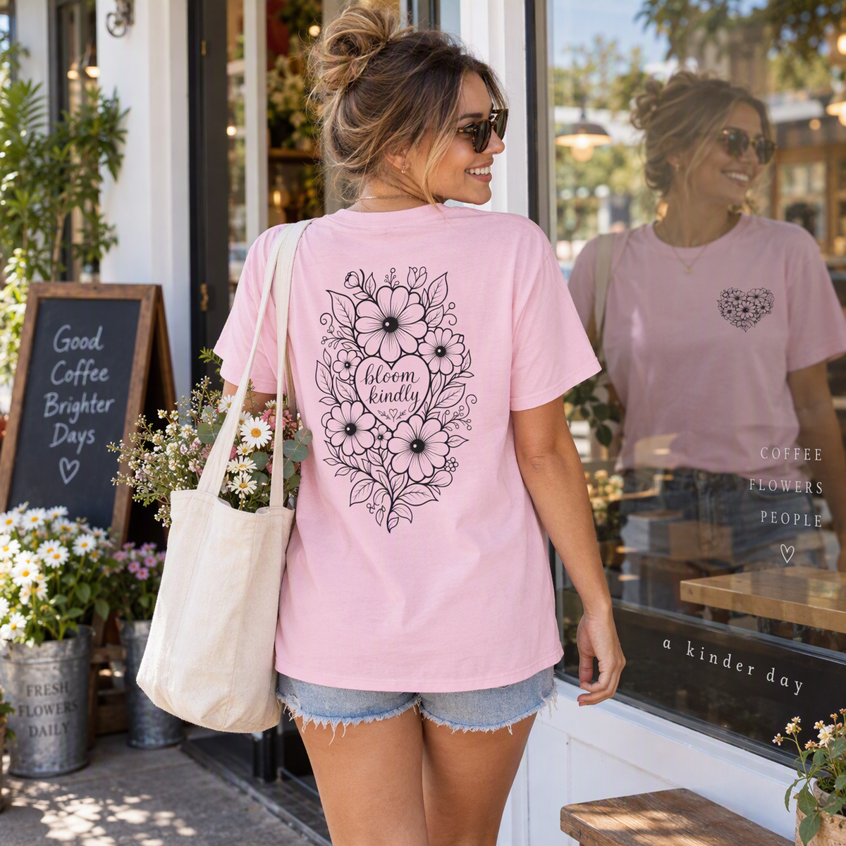 Bloom Kindly Floral Heart T-Shirt – Daisy Line Art