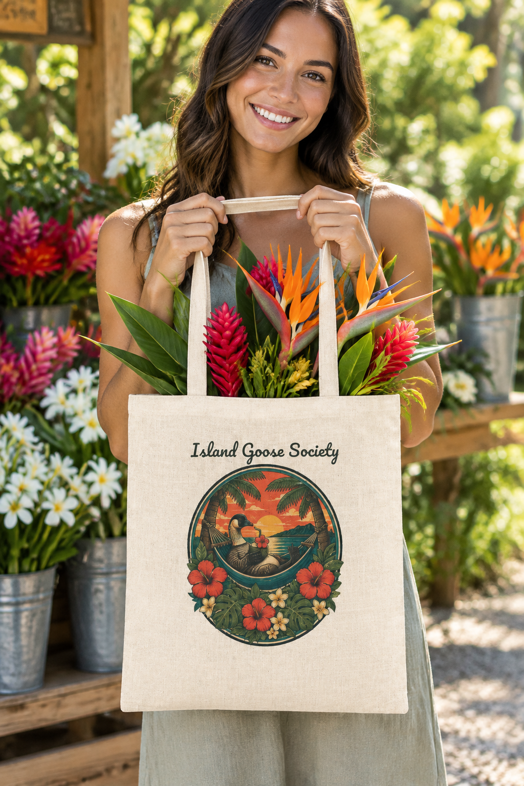 Island Nēnē canvas tote — Natural (flower market)