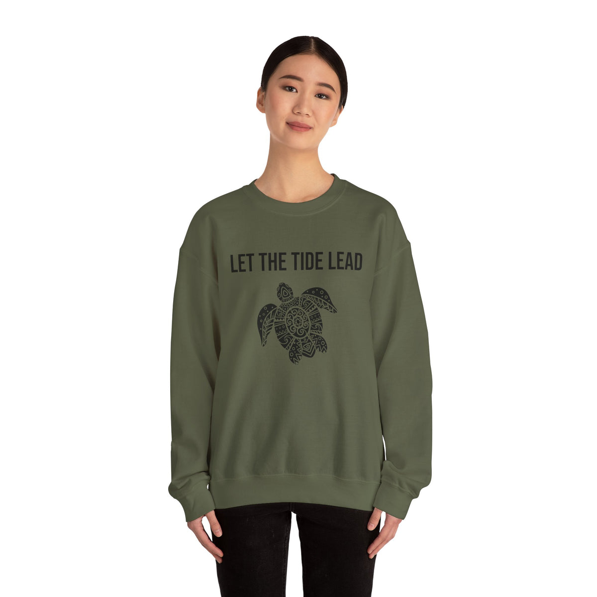 Turtle Crewneck Sweatshirt — "Let the Tide Lead" Coastal Graphic