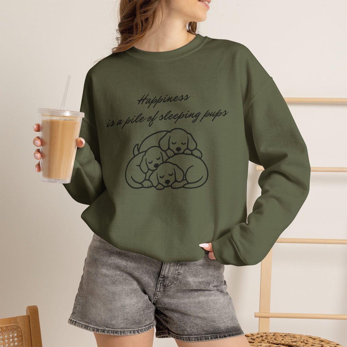 “Happiness Is a Pile of Sleeping Pups” Puppy Crewneck