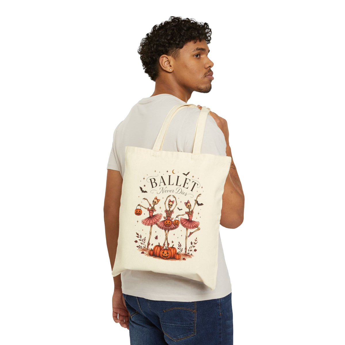 'Ballet Never Dies' Halloween Ballerina Pumpkin Canvas Tote