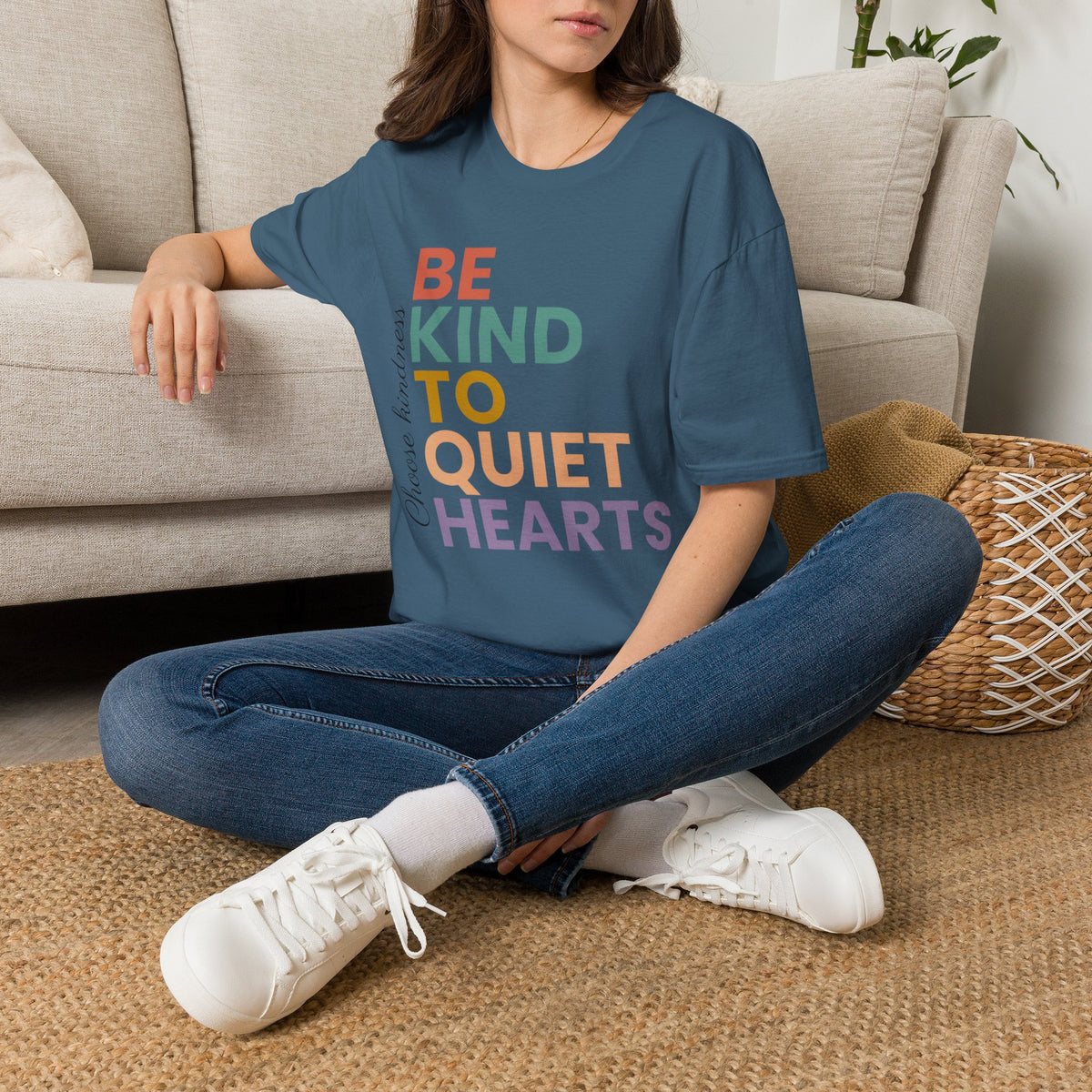 Be Kind To Quiet Hearts Cotton T-Shirt | Kindness Typography