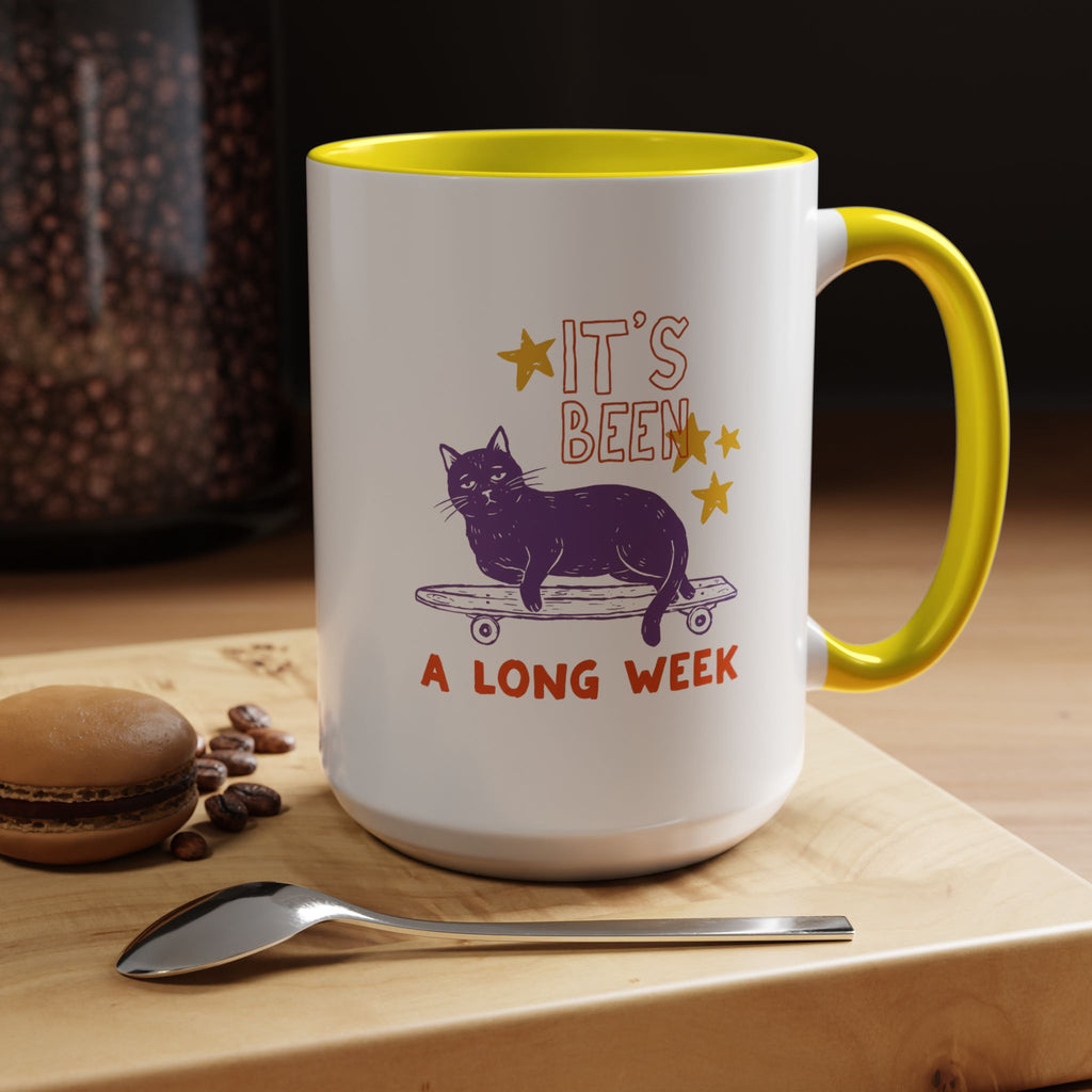 “It’s Been a Long Week” Cat on Skateboard Coffee Mug