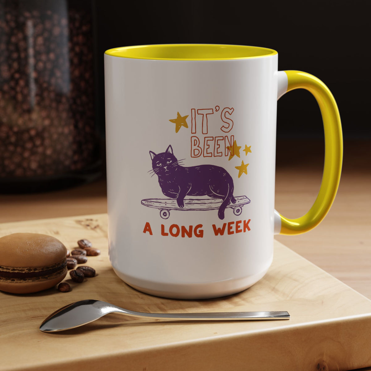 “It’s Been a Long Week” Cat on Skateboard Coffee Mug