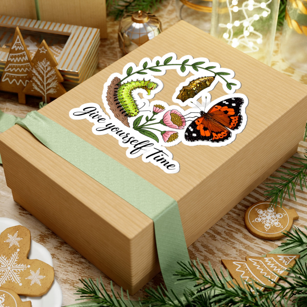 Give Yourself Time — Kamehameha Butterfly & Caterpillar Kiss-Cut Sticker