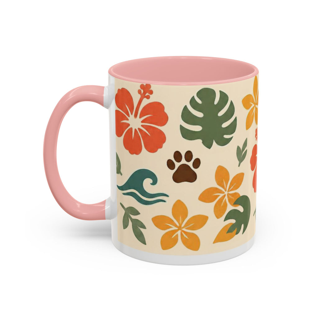 Tropical Hibiscus Paw Print Mug — Floral Coffee Cup for Dog Lovers