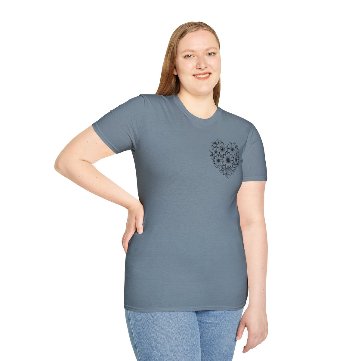 Bloom Kindly Floral Heart T-Shirt – Daisy Line Art
