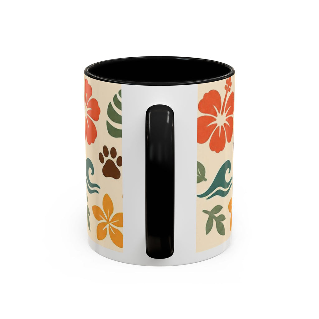 Tropical Hibiscus Paw Print Mug — Floral Coffee Cup for Dog Lovers