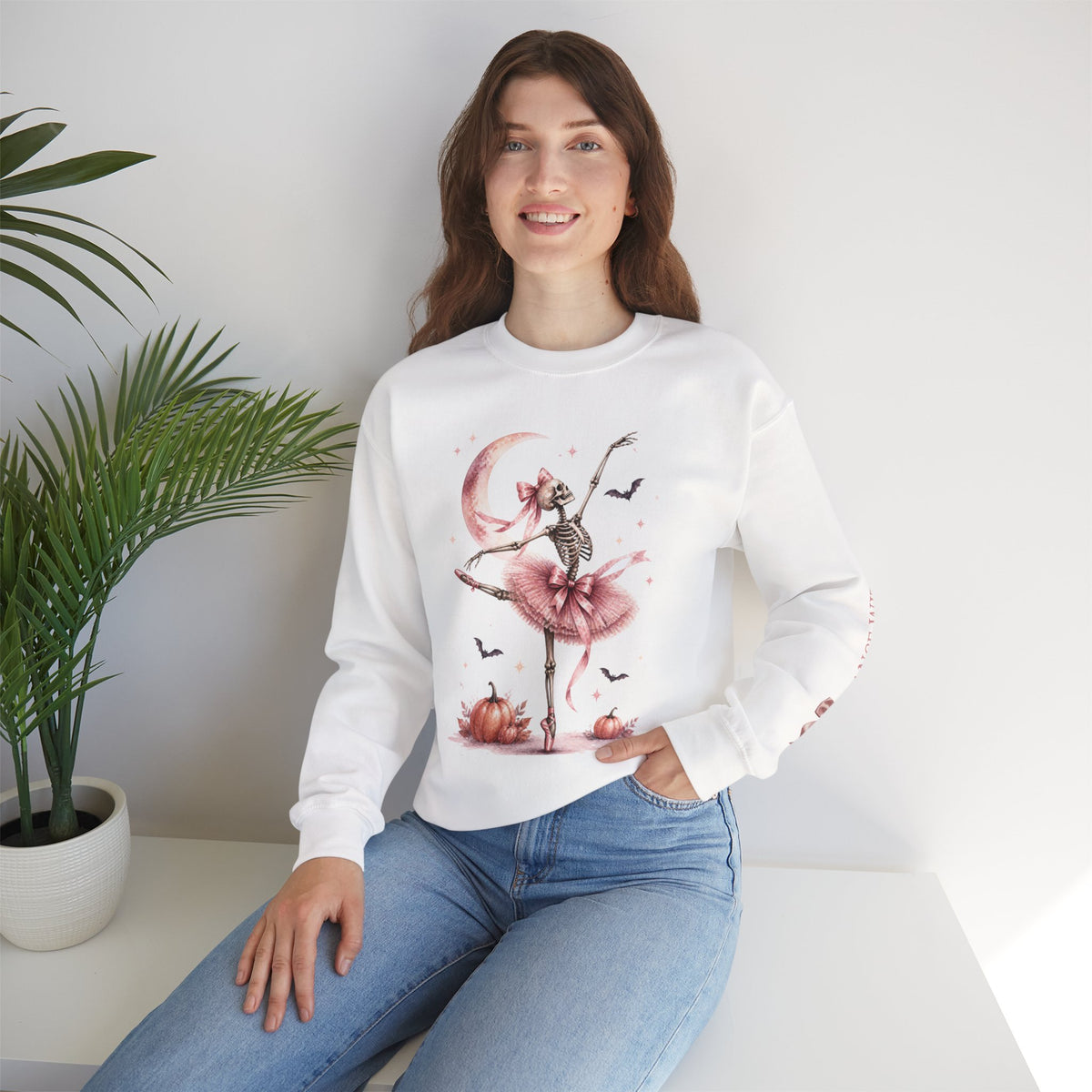 Skeleton Ballerina Ballet Dancer Sweatshirt | Halloween Pumpkin Moon