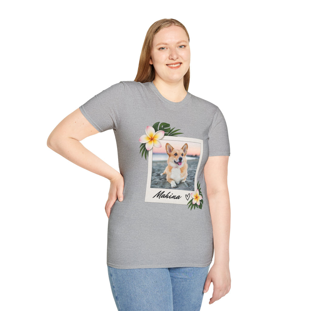 Personalized Pet Photo Polaroid Tee – Floral Frame, Custom Name