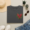 Red Ginger Floral Heart T-Shirt | Tropical Botanical Chest & Back