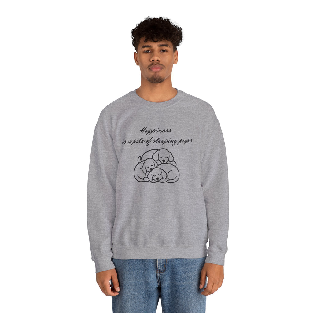 “Happiness Is a Pile of Sleeping Pups” Puppy Crewneck