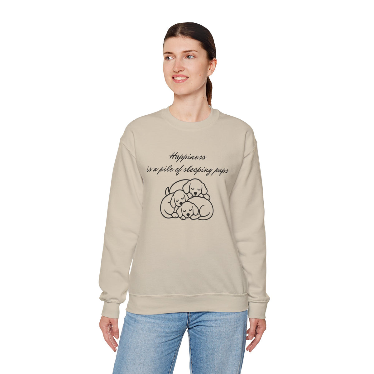 “Happiness Is a Pile of Sleeping Pups” Puppy Crewneck