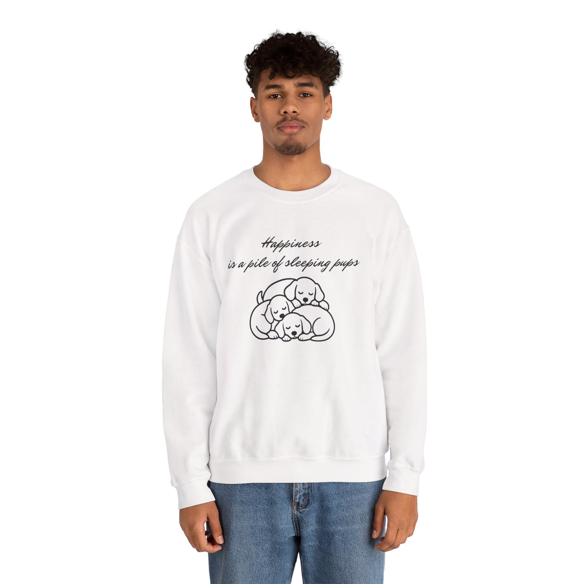“Happiness Is a Pile of Sleeping Pups” Puppy Crewneck