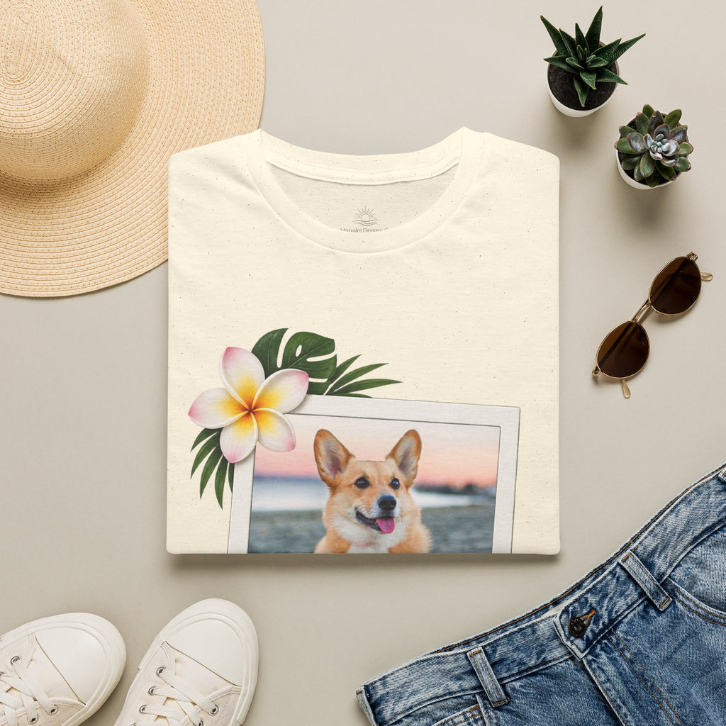 Personalized Pet Photo Polaroid Tee – Floral Frame, Custom Name