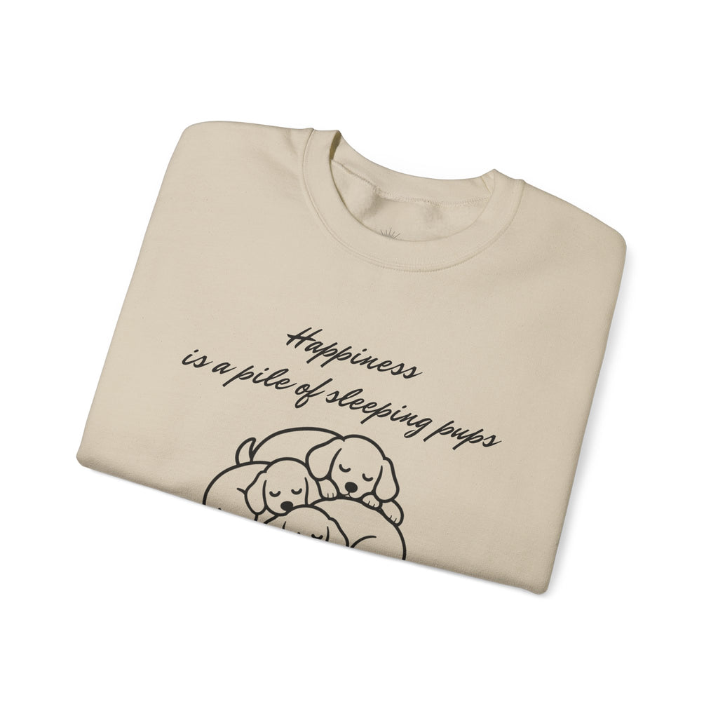 “Happiness Is a Pile of Sleeping Pups” Puppy Crewneck