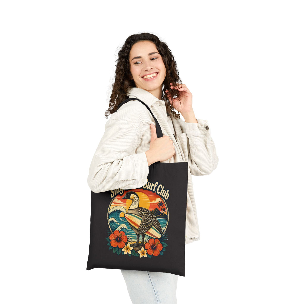 Silly Goose Surf Club Canvas Tote – Retro Hawaiian Nēnē