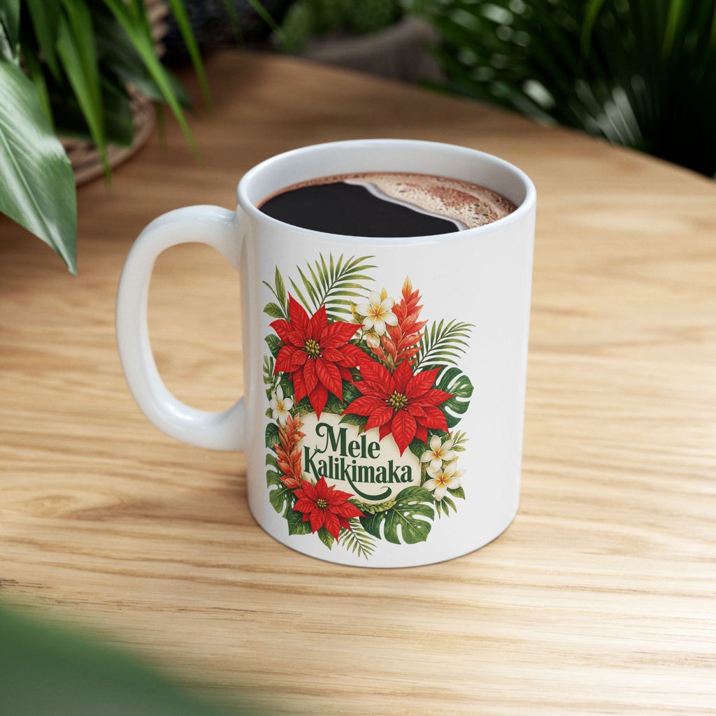 Tropical Poinsettia Holiday Mug – Floral Ceramic Cup