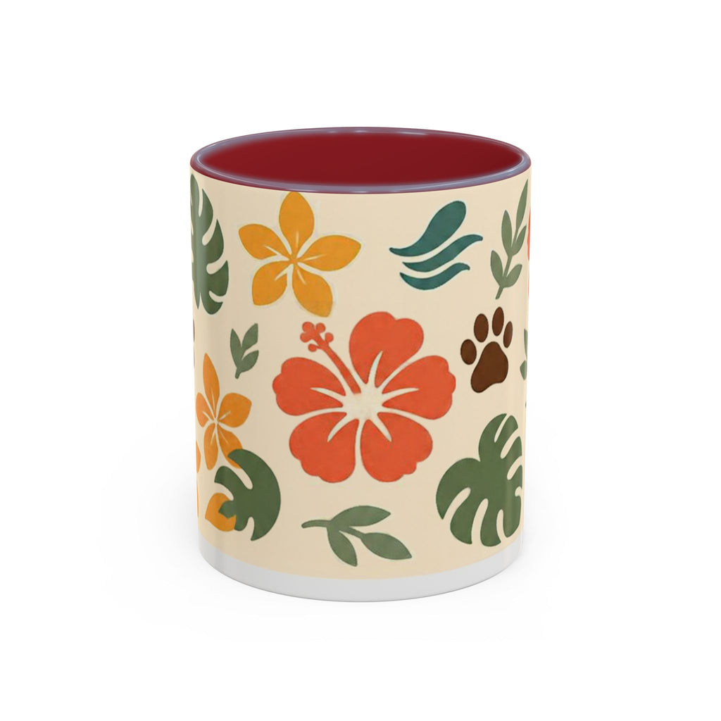 Tropical Hibiscus Paw Print Mug — Floral Coffee Cup for Dog Lovers