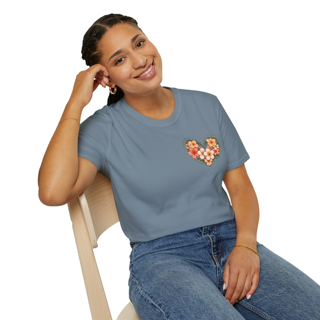 Tropical Plumeria Floral Heart T-Shirt
