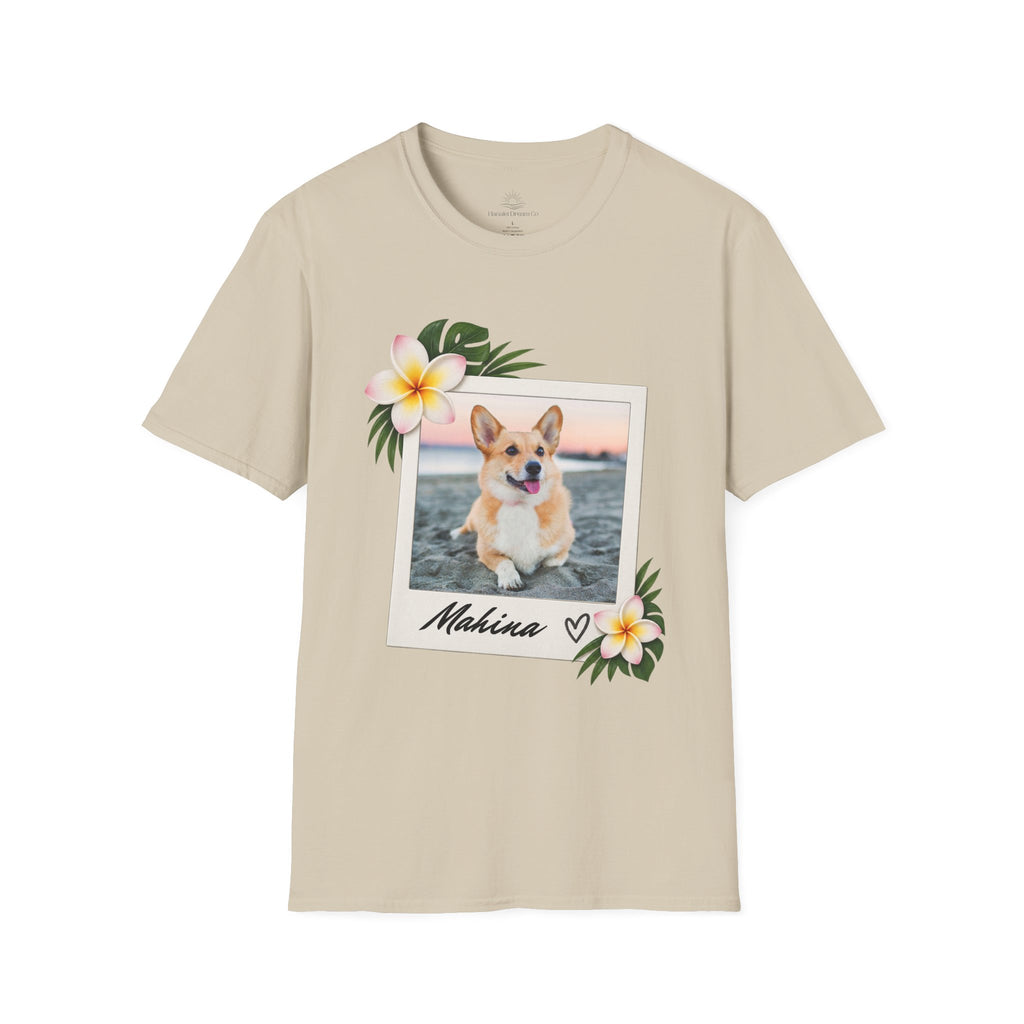 Personalized Pet Photo Polaroid Tee – Floral Frame, Custom Name