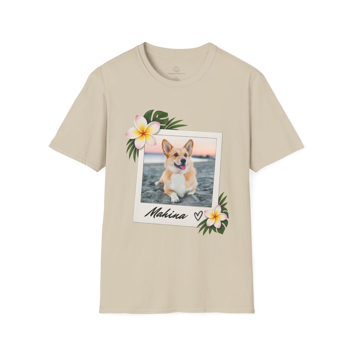Personalized Pet Photo Polaroid Tee – Floral Frame, Custom Name
