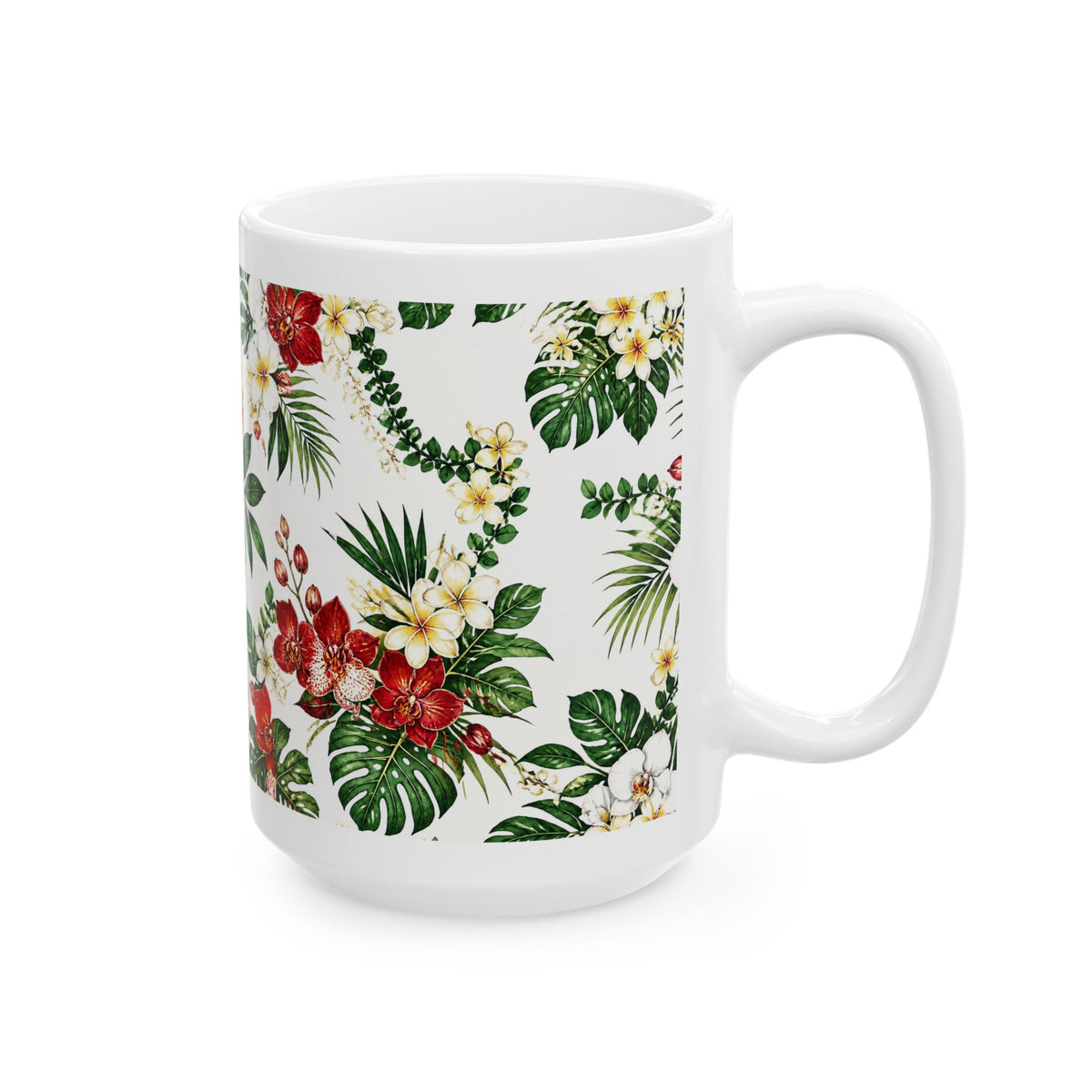 Tropical Floral Ceramic Mug – Hibiscus & Plumeria