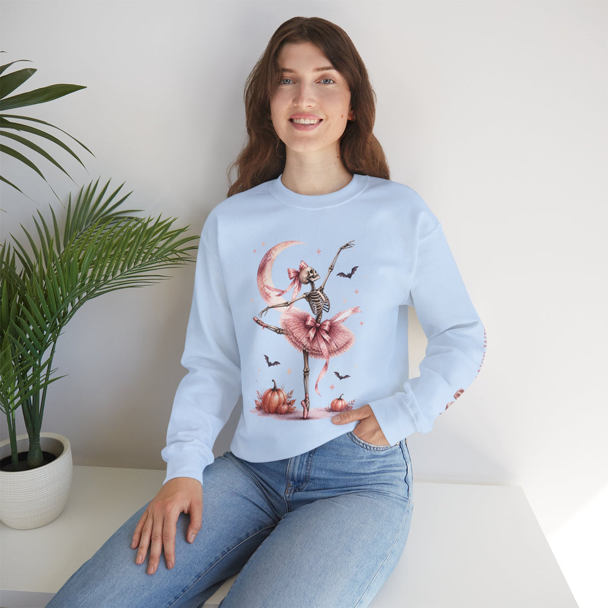 Skeleton Ballerina Ballet Dancer Sweatshirt | Halloween Pumpkin Moon