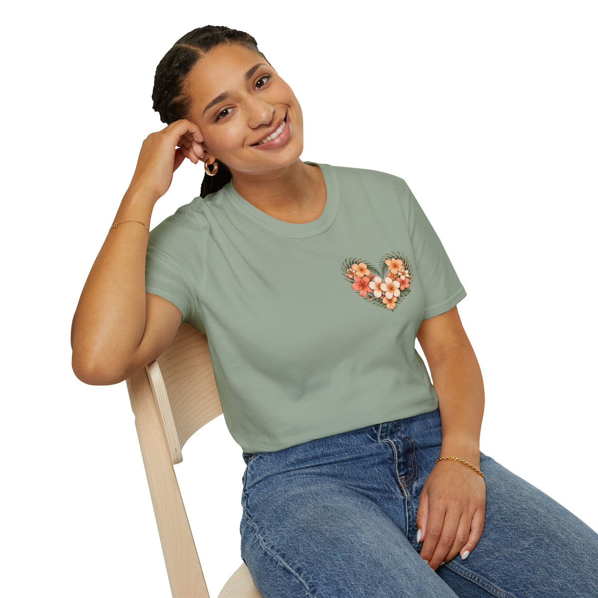Tropical Plumeria Floral Heart T-Shirt