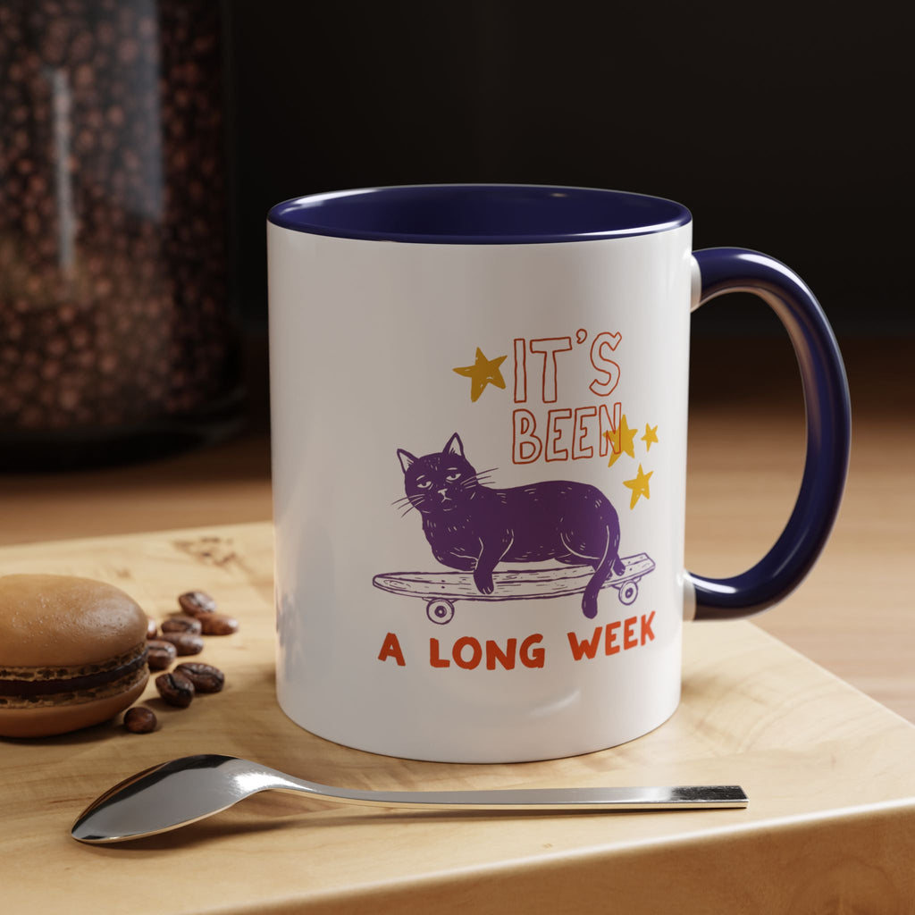“It’s Been a Long Week” Cat on Skateboard Coffee Mug
