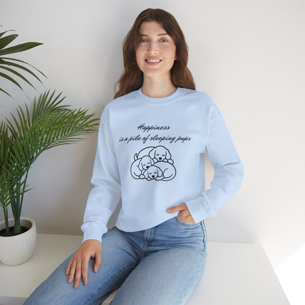 “Happiness Is a Pile of Sleeping Pups” Puppy Crewneck
