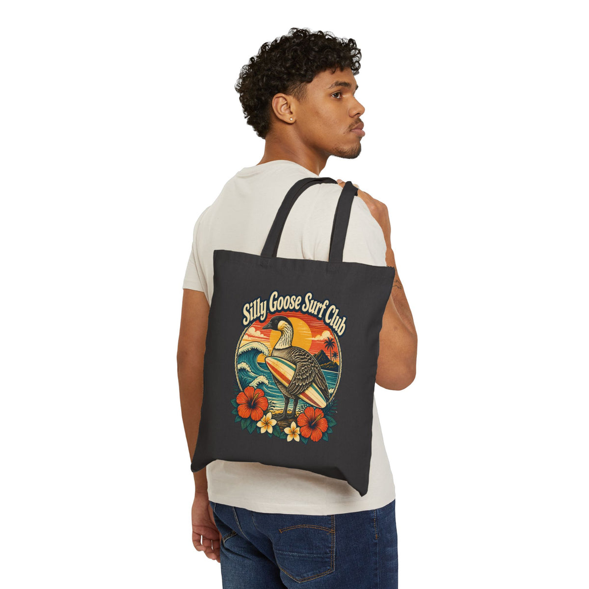 Silly Goose Surf Club Canvas Tote – Retro Hawaiian Nēnē