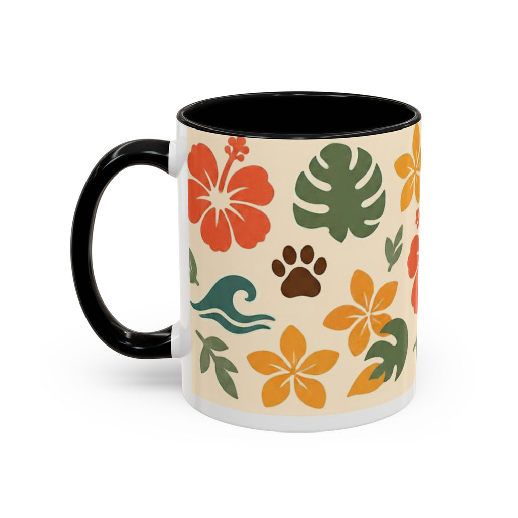 Tropical Hibiscus Paw Print Mug — Floral Coffee Cup for Dog Lovers