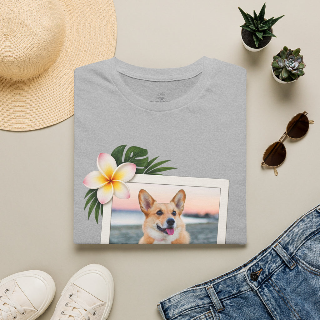 Personalized Pet Photo Polaroid Tee – Floral Frame, Custom Name
