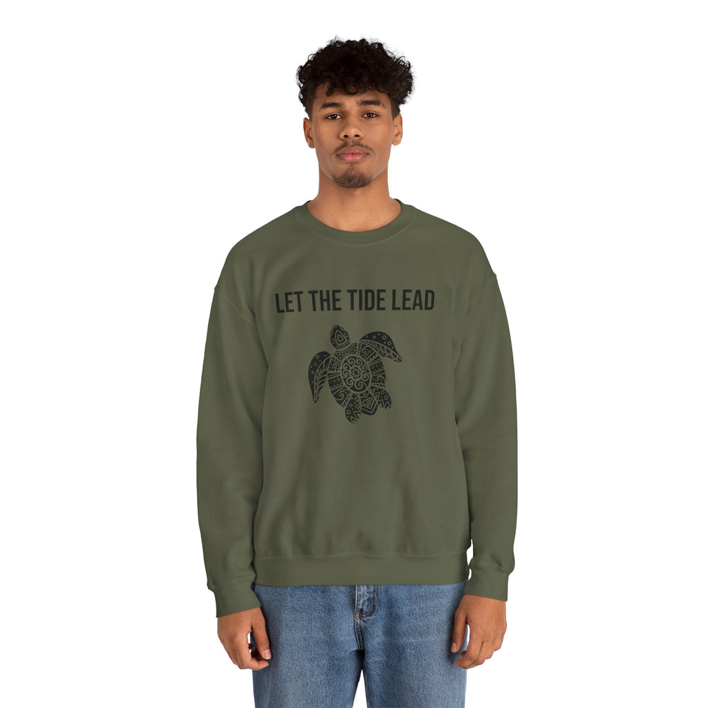 Turtle Crewneck Sweatshirt — "Let the Tide Lead" Coastal Graphic