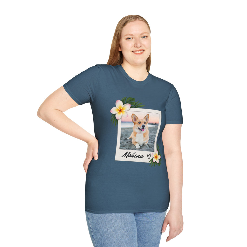 Personalized Pet Photo Polaroid Tee – Floral Frame, Custom Name