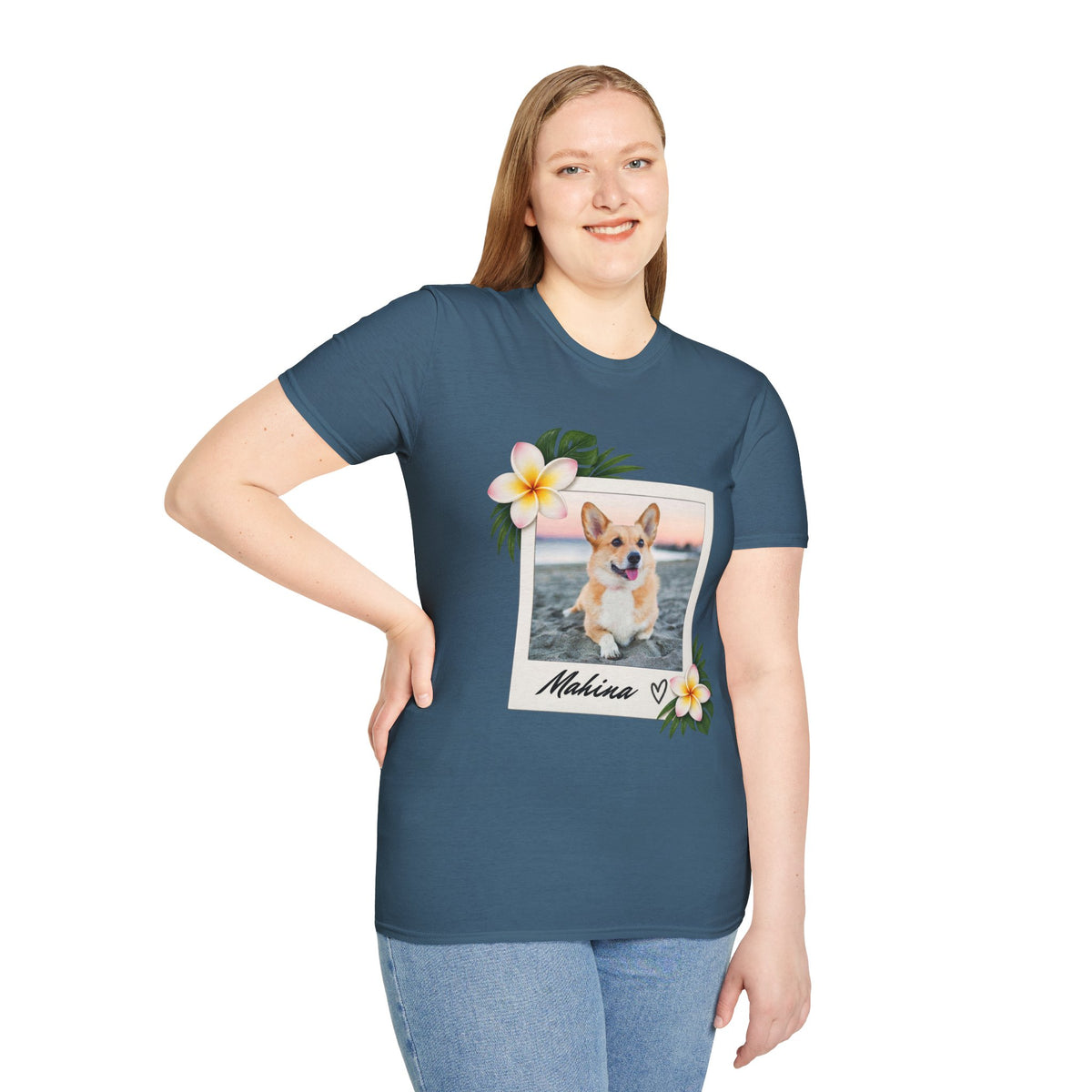 Personalized Pet Photo Polaroid Tee – Floral Frame, Custom Name