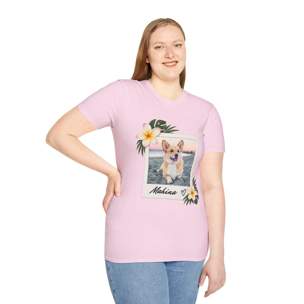Personalized Pet Photo Polaroid Tee – Floral Frame, Custom Name