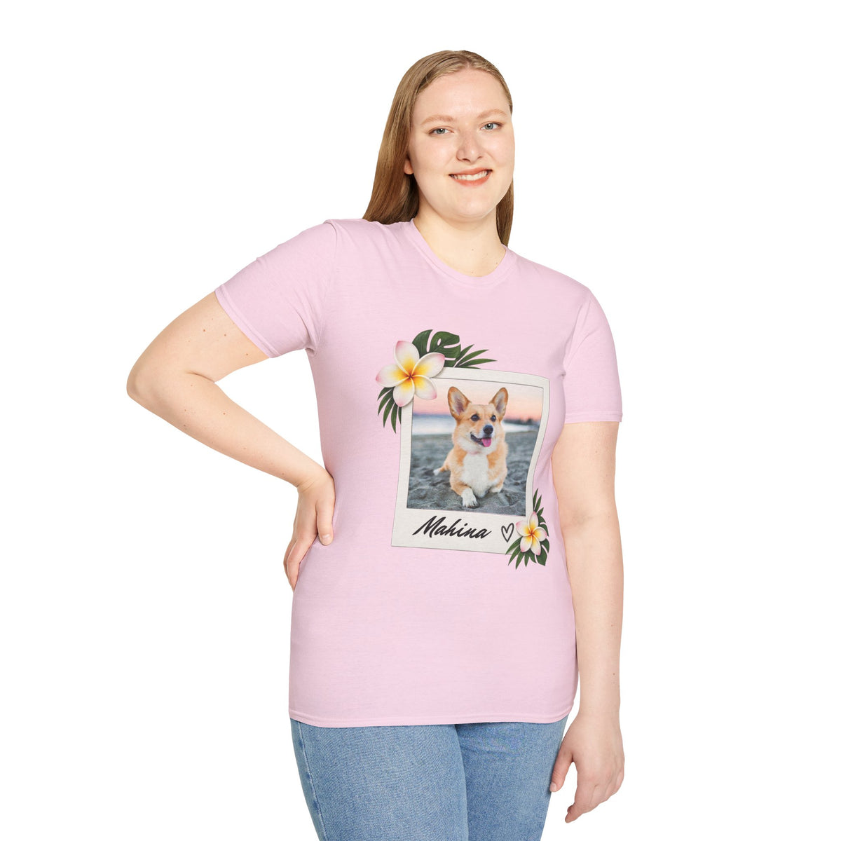 Personalized Pet Photo Polaroid Tee – Floral Frame, Custom Name