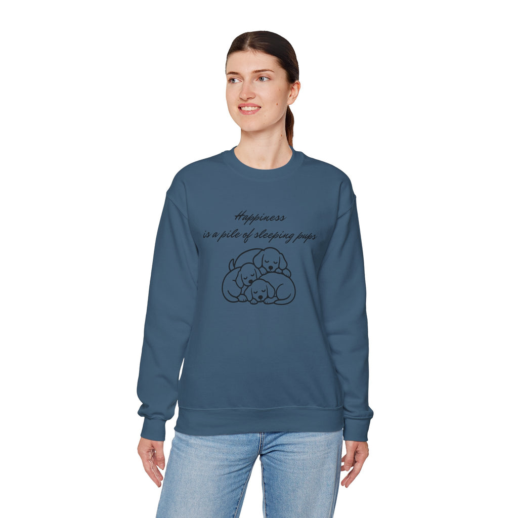 “Happiness Is a Pile of Sleeping Pups” Puppy Crewneck