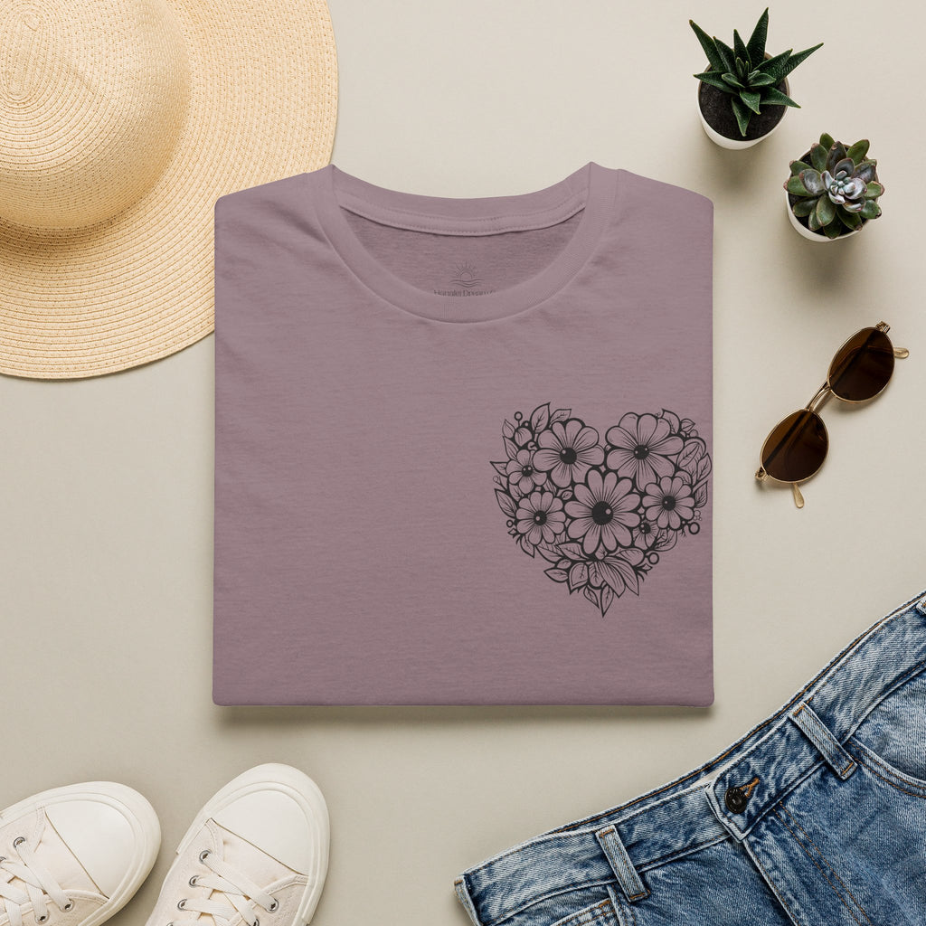 Bloom Kindly Floral Heart T-Shirt – Daisy Line Art